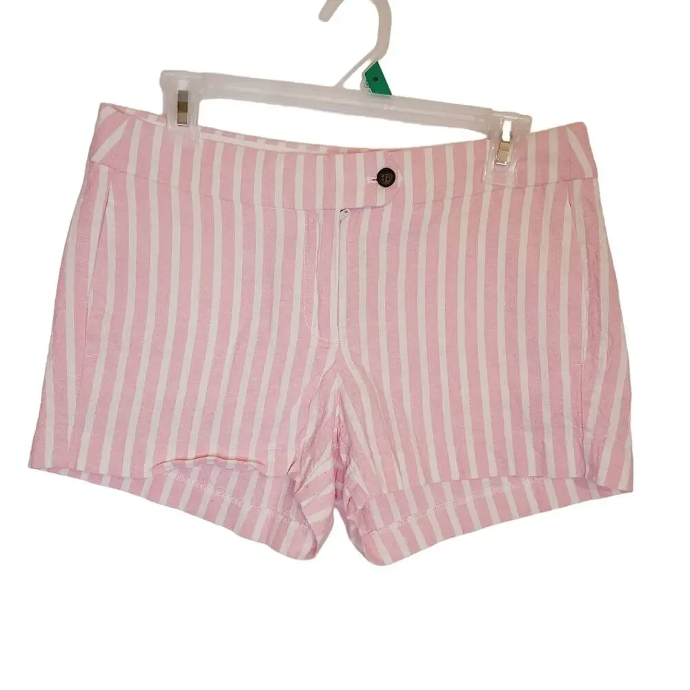 J.Crew pink and white striped linen trouser shorts Size 4 Coastal Preppy Resort